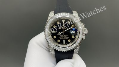 Rolex Submariner 40mm Dandong 3135 Diamond Bezel White Gold Case Gold/Black Face Watch